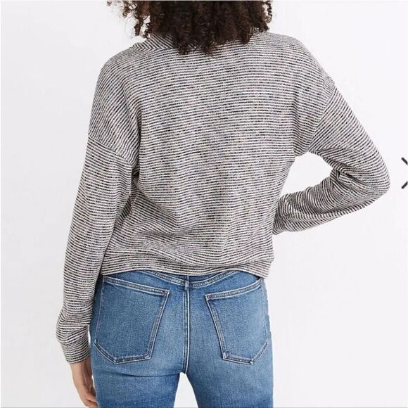 Madewell Textured Cowl Turtleneck Top in Multi Rainbow Rib in Deep Navy Size XXS - Picture 3 of 12